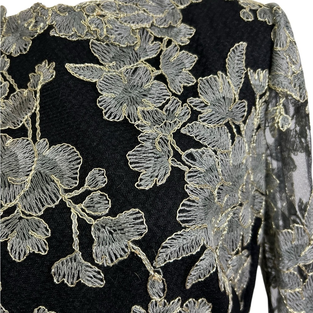 Tadashi Shoji Size 8 Black Lace Embroidered Dress Long Textured - Picture 5 of 16